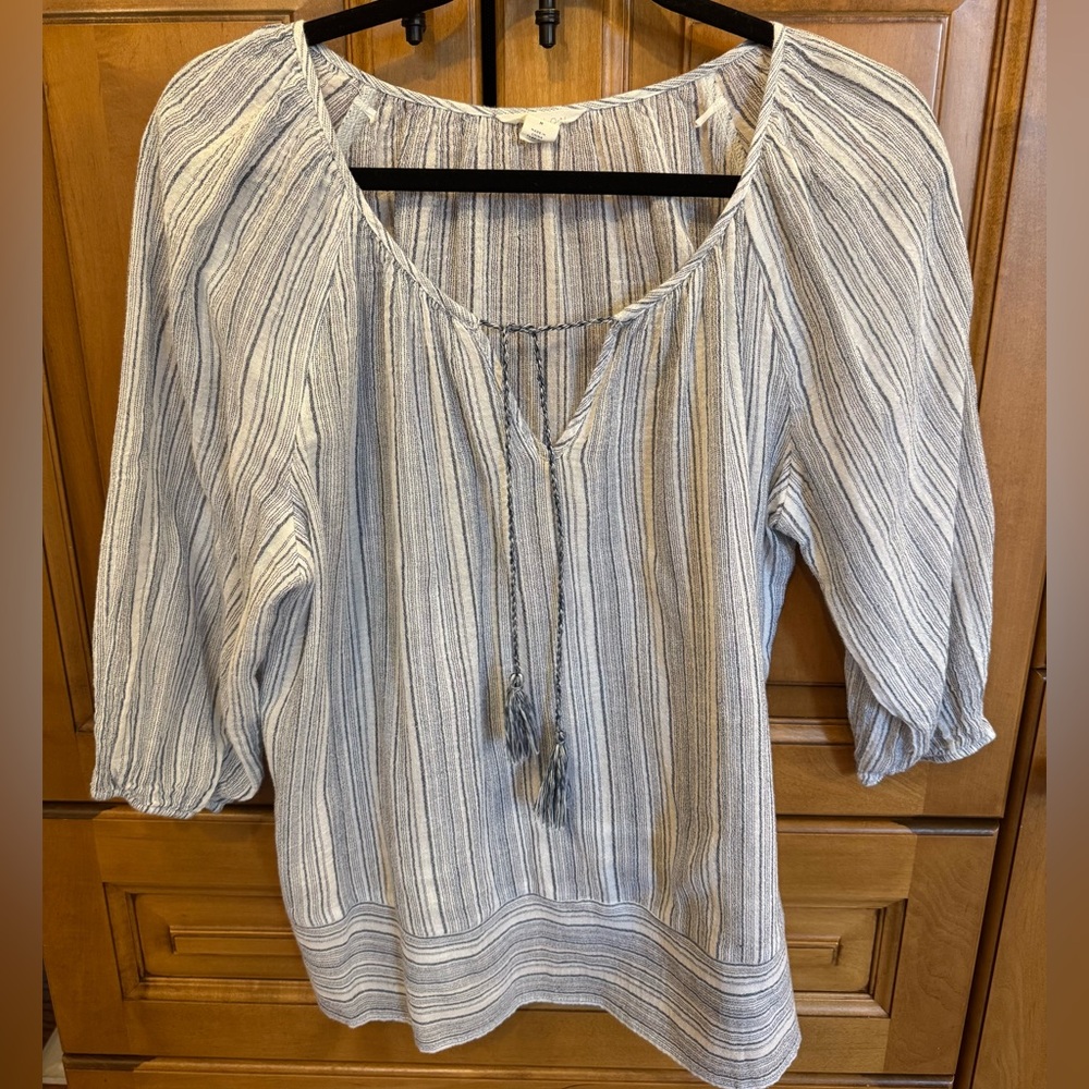 Blue and White Striped Popover Blouse